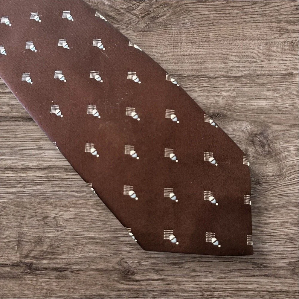 Vintage Gino Pompeii Tie Brown‎ White Thin skinny